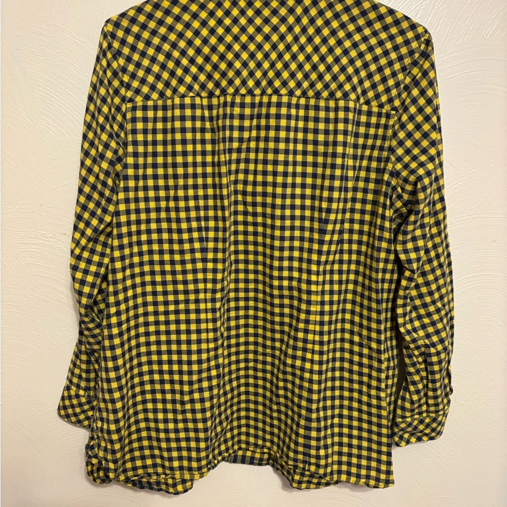 Talbots Navy Yellow Gingham Button Front Shirt 1X Cotton Blouse - Picture 8 of 8